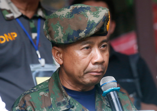 Thai SEALs commander Arpakorn Yookongkaew talks to reporters during a press conference held earlier today.